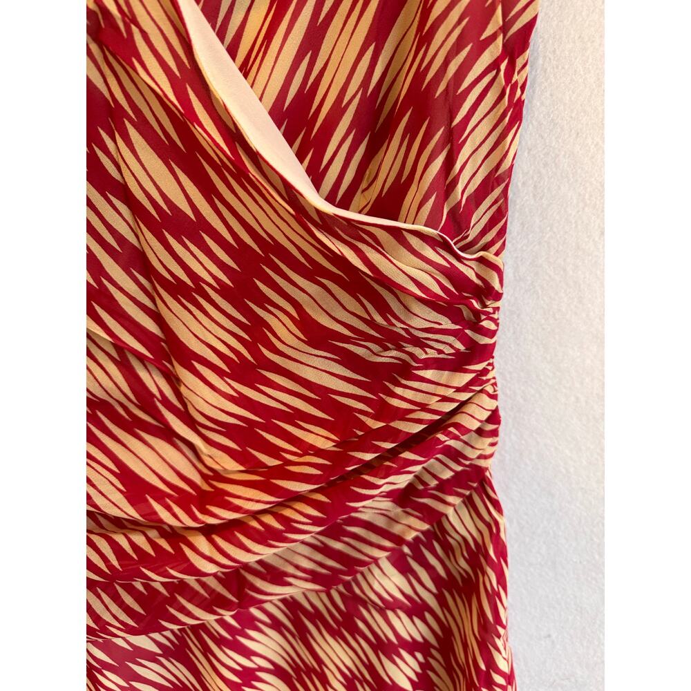 J.Crew Red Silk Midi Dress 12 Abstract Print Cocktail sleeveless v neck dress - Picture 3 of 6